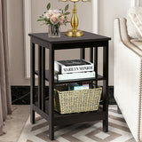 3-Tier Nightstand Sofa Side Table with Baffles and Round Corners-Dark Brown