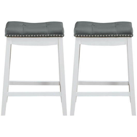 Set of 2 24-Inch Height Backless Counter Stool with Footrest-White