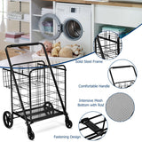 Heavy Duty Folding Utility Shopping Double Cart-Black