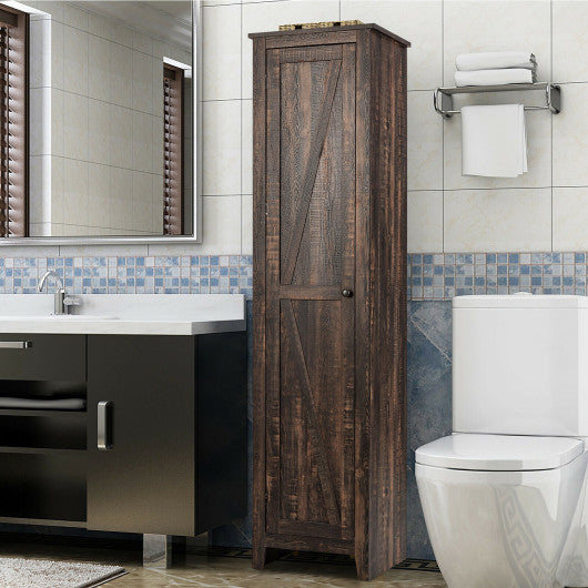 Linen Tower Bathroom Storage Cabinet Tall Slim Side Organizer with Shelf-Walnut