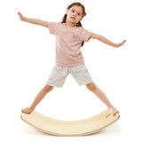 Wooden Wobble Balance Board Kids 35'' Rocker Yoga Curvy Board Toy with Felt Layer-Natural