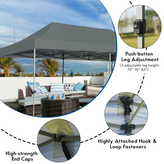 10 x 20 Feet Adjustable Folding Heavy Duty Sun Shelter with Carrying Bag-Gray