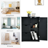 Bathroom Floor Cabinet Side Storage Cabinet with 3 Drawers and 1 Cupboard-Black