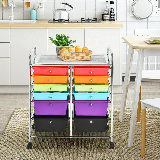 12 Drawers Rolling Cart Storage Scrapbook Paper Organizer Bins-Deep Multicolor