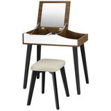 Vanity Table Set with Flip Top Mirror and Padded Stool-Brown