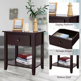 Nightstand with Drawer and Storage Shelf for Bedroom Living Room-Espresso