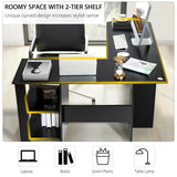 Modern L-Shaped Computer Desk with Shelves-Black