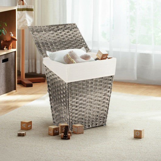 Foldable Handwoven Laundry Hamper with Removable Liner-Gray