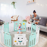 14-Panel Foldable Baby Playpen Kids Activity Centre-Green