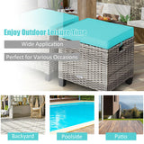 2PCS Patio Rattan Wicker Ottoman Seat with Removable Cushions-Turquoise