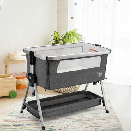 Baby Bed Side Crib Portable Adjustable Infant Travel Sleeper Bassinet-Dark Gray