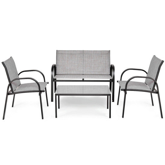 4 Pieces Patio Furniture Set with Glass Top Coffee Table-Gray