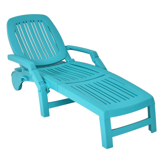 Adjustable Patio Sun Lounger with Weather Resistant Wheels-Turquoise