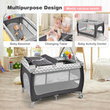 3-in-1 Portable Baby Playard with Zippered Door and Toy Bar-Gray