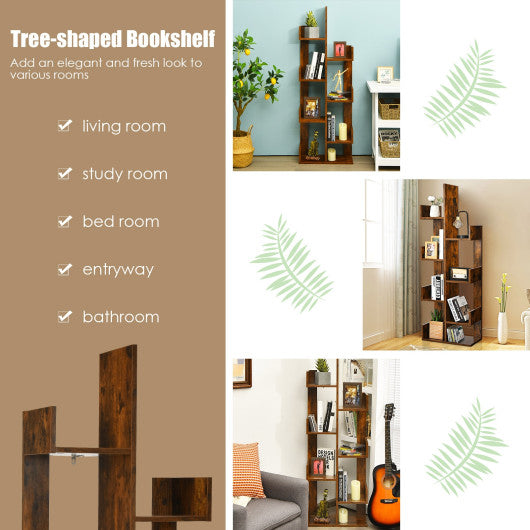 8-Tier Bookshelf Bookcase with 8 Open Compartments Space-Saving Storage Rack -Coffee