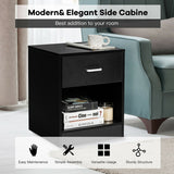 2 Pieces Nightstand with Storage Drawer and Cabinet-Black