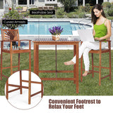 3 Pieces Acacia Wood Patio Bar Set with Sunflower Patterned Backrest