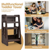 Kids Kitchen Step Stool with Double Safety Rails -Brown