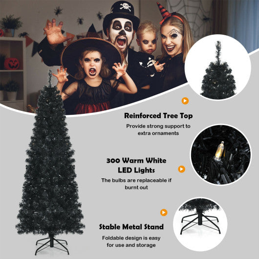 Pre-lit Christmas Halloween Tree with PVC Branch Tips and Warm White Lights-6 ft