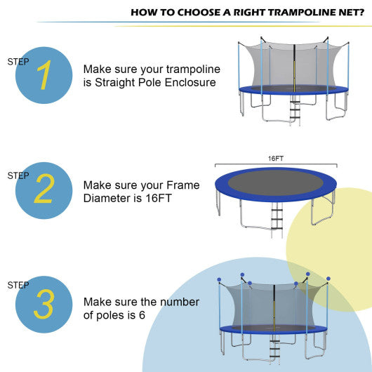 16Ft Replacement Weather-Resistant Trampoline Safety Enclosure Net