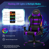 Adjustable Swivel Gaming Chair with LED Lights and Remote-Purple