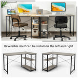 48 Inch Reversible L Shaped Computer Desk with Adjustable Shelf-Gray