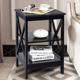 3-Tier X-Design Nightstands with Storage Shelves for Living Room Bedroom-Black