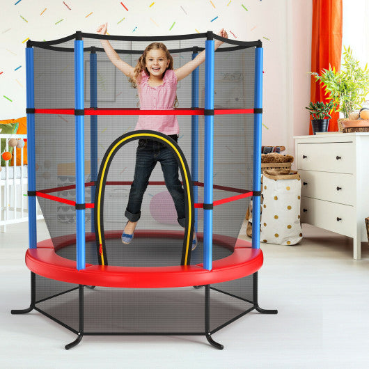 55 Inch Kids Recreational Trampoline Bouncing Jumping Mat with Enclosure Net-Navy