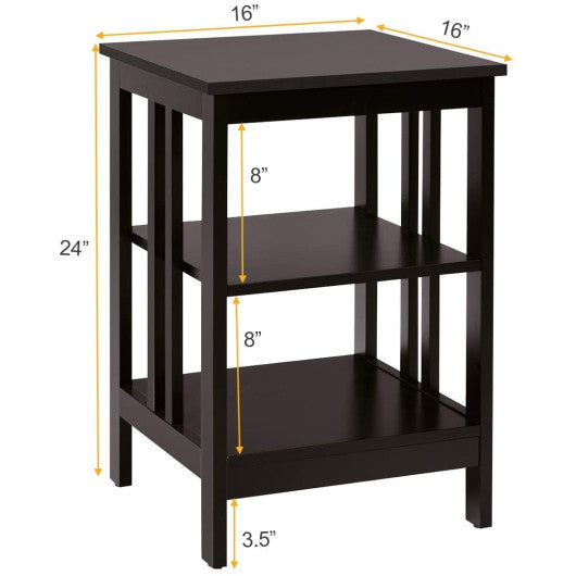 2 Pieces 3-Tier Nightstand with Reinforced Bars and Stable Structure-Dark Brown