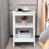 2 Pieces 3-Tier Nightstand with Reinforced Bars and Stable Structure-White