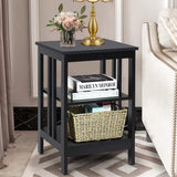 2 Pieces 3-Tier Nightstand with Reinforced Bars and Stable Structure-Black