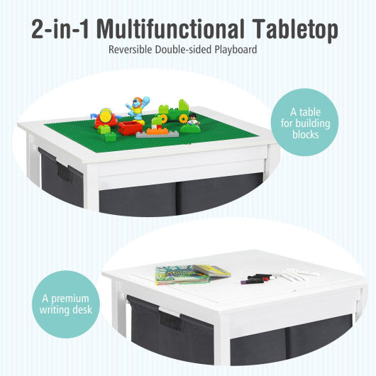 2-in-1 Kids Double-sided Activity Building Block Table with Drawers-White