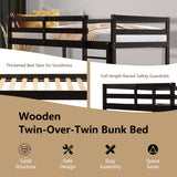 Twin Bunk Bed Children Wooden Bunk Beds Solid Hardwood-Brown