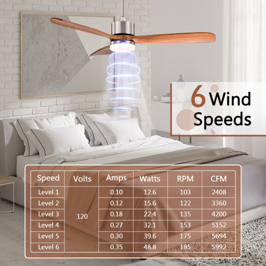 52 Inch Reversible Ceiling Fan with LED Light and Adjustable Temperature-Silver