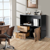 Kitchen Storage Buffet Sideboard with Wine Rack and Glass Holder-Black