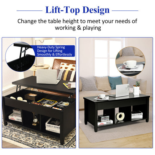 Lift Top Coffee Table with Storage Lower Shelf-Black