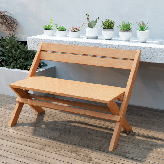 2-Person Teak Wood Folding Outdoor Benches with Slatted Seat