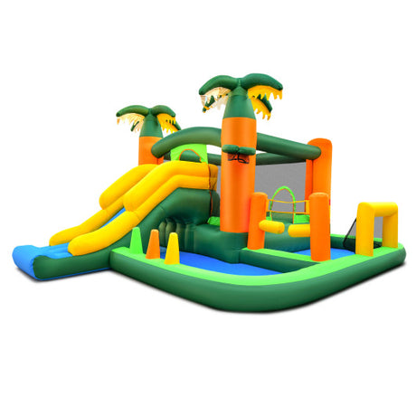 8-in-1 Tropical Inflatable Bounce Castle with 2 Ball Pits Slide and Tunnel