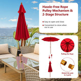 9.5 Feet Pulley Lift Round Patio Umbrella with Fiberglass Ribs-Red