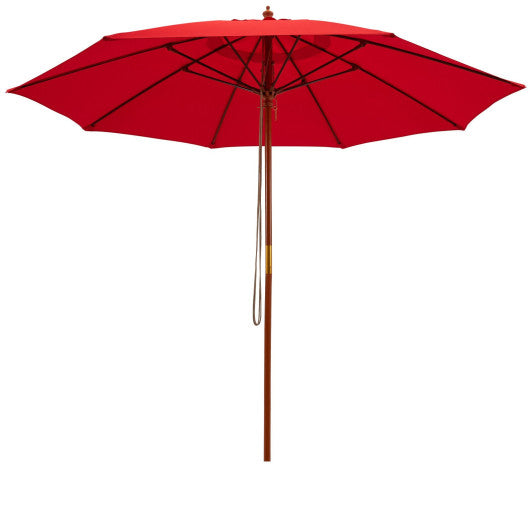 9.5 Feet Pulley Lift Round Patio Umbrella with Fiberglass Ribs-Red