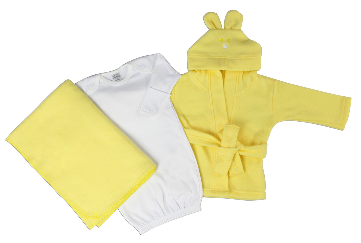 Unisex Newborn Baby 3 Pc Layette Set (Gown, Robe, Fleece Blanket)