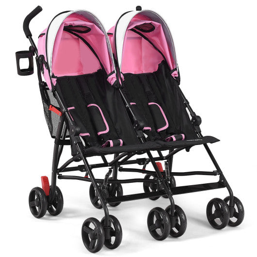 Foldable Twin Baby Double Stroller Ultralight Umbrella Kids Stroller-Pink