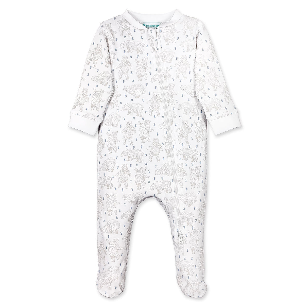 Zipper Footie - Dancing Bears on White  100% Pima Cotton by Feather Baby