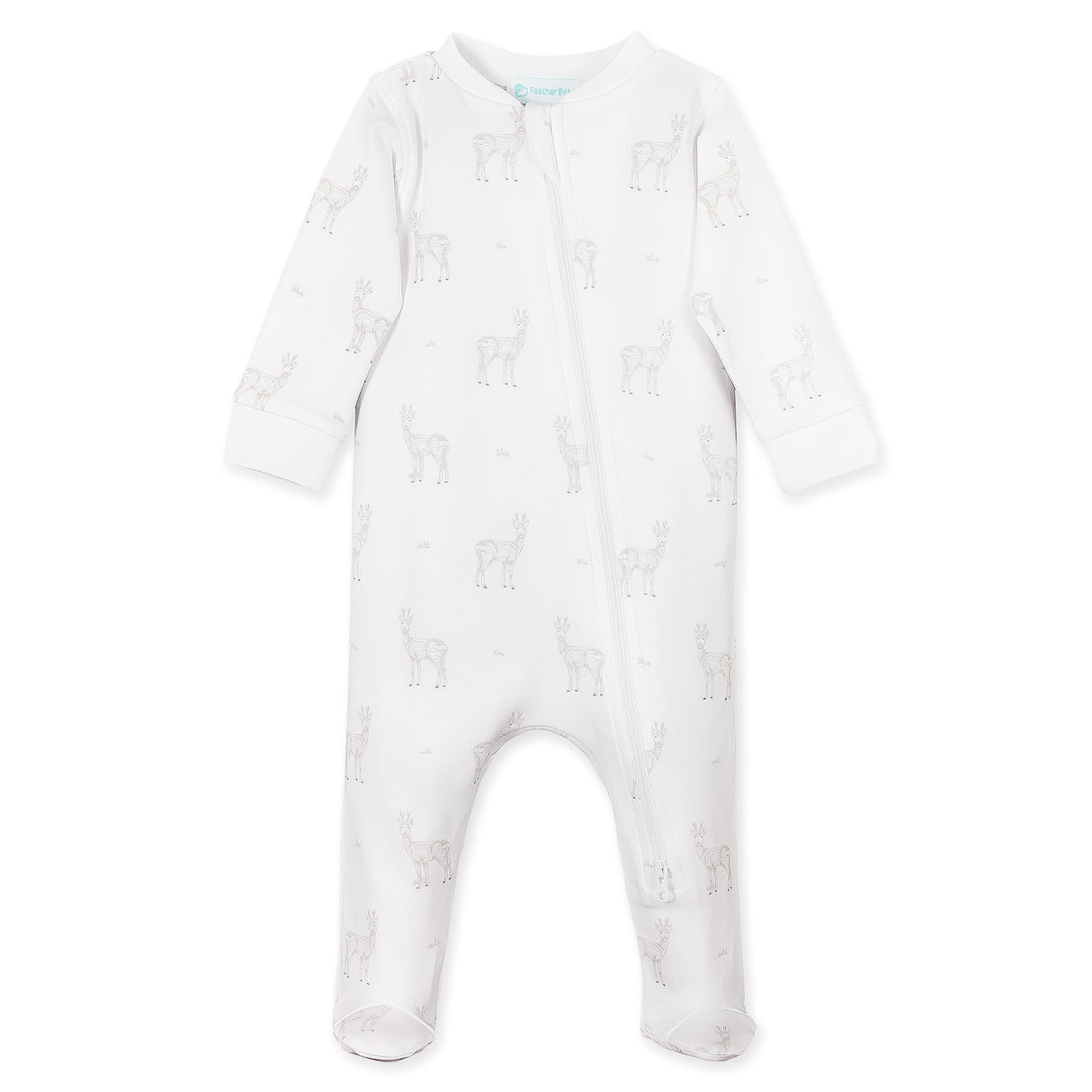 Zipper Footie - Sketched Yearling  on White  100% Pima Cotton by Feather Baby