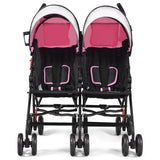 Foldable Twin Baby Double Stroller Ultralight Umbrella Kids Stroller-Pink