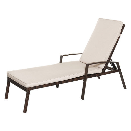 2 Pieces Patio Rattan Adjustable Back Lounge Chair with Armrest and Removable Cushions-White