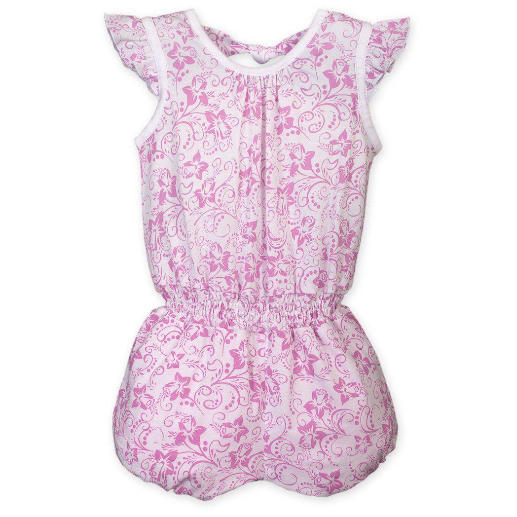 Tie Romper - Daffodil - Hot Pink on White  100% Pima Cotton by Feather Baby