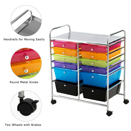 12 Drawers Rolling Cart Storage Scrapbook Paper Organizer Bins-Multicolor