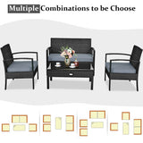 4 Pieces Patio Rattan Cushioned Furniture Set with Loveseat and Table-Black