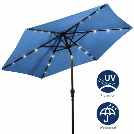 9' Patio LED Solar Umbrella with Crank-Blue